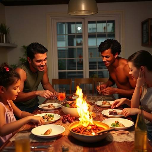 A family happily preparing a meal together in their Cape Town kitchen.