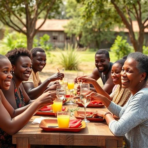 A South African family enjoying a meal together outdoors