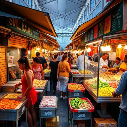 Busy street food market scene in Cape Town